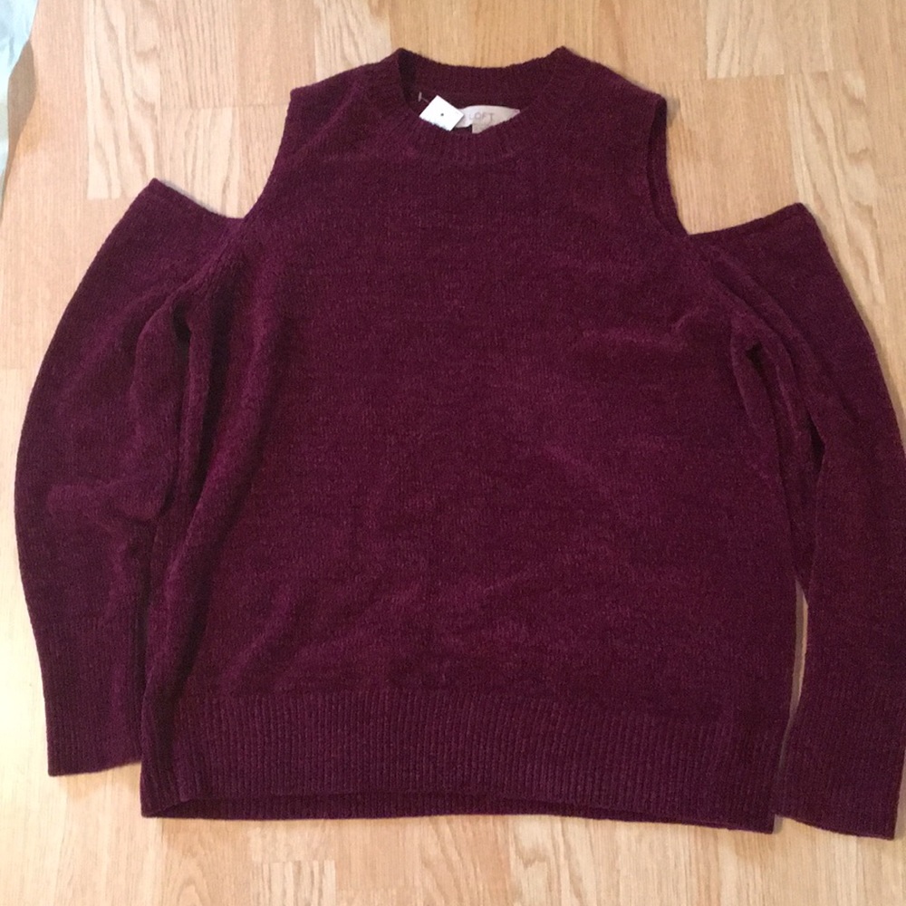 LOFT Purple Peek a boo Cold shoulder sweater